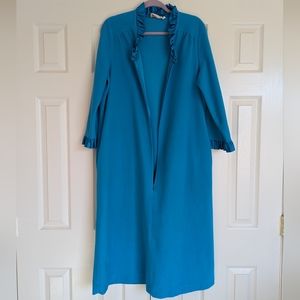 VTG Correlations by JC Penney Womens M Velour Robe Satin Ruffle Detail Blue Teal